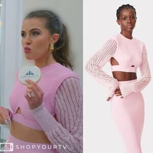 Herve Leger NWT Mixed Gauge Variegated Ribbed Crop Top Pastel Pink Size Large